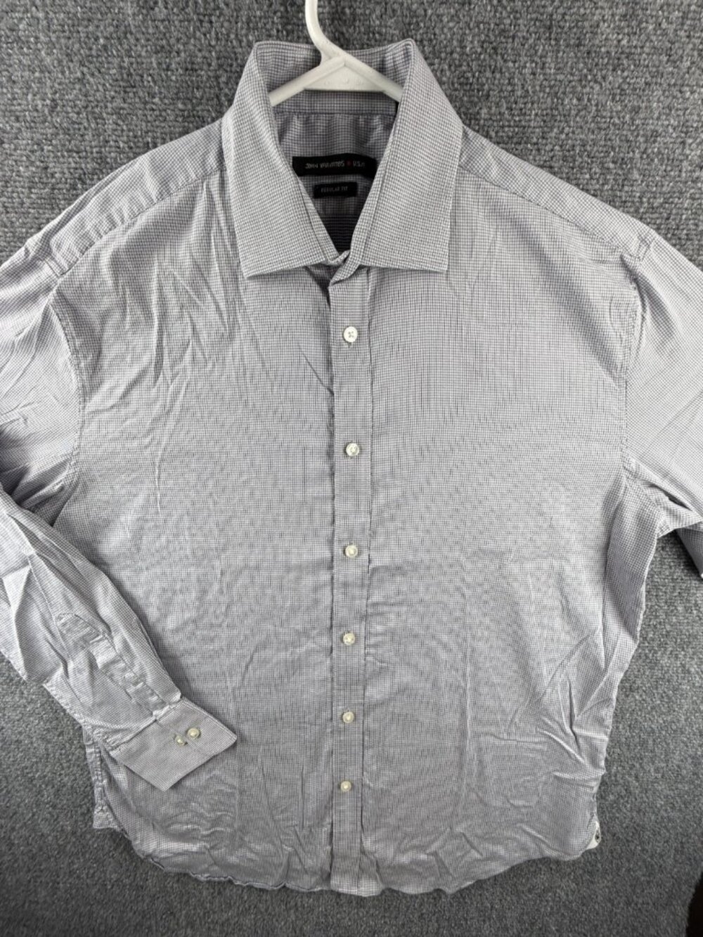John Varvatos Blue Gray Check Long Sleeve Regular 16 32/33 Cotton Nylon Blend